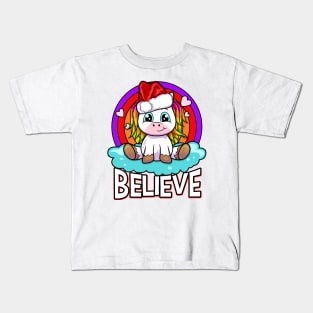 Believe - Christmas Santa Unicorn Kids T-Shirt